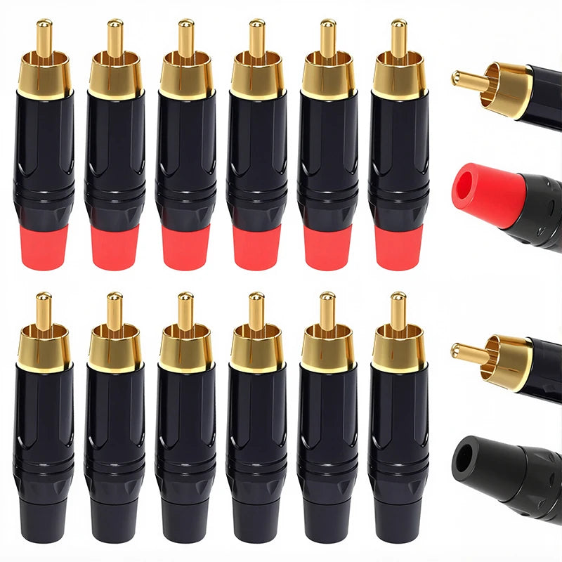 2/4/8/16PCS RCA Audio and Video Plug Connector RCA Male Lotus Jack Black Plating Electrophoresis with Gold Plated Head