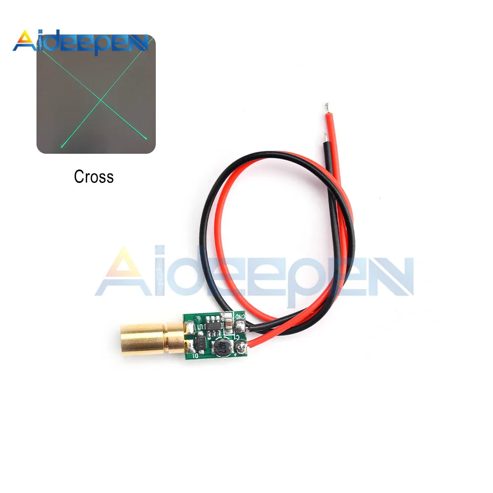 6mm 10mW Green Small Laser Head Module Dot/Line/Cross 3V-5V Adjustable Focal Length 520nm Laser Diode Head Industrial Class