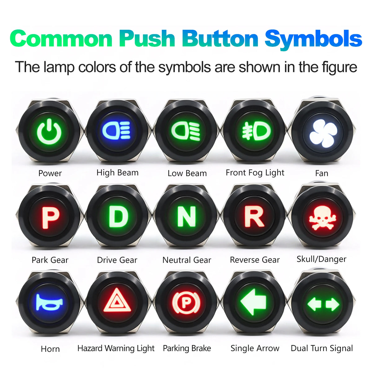 12mm Plastic Push Button Switch IP65 Waterproof 12V 24V Pre-Wired Symbol LED Dash Indicator Switch for Car Marine Boat RV Truck