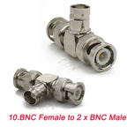 1pc/lot BNC Q9 Adapter BNC Male To BNC Double Male Female 90 Degree Straight Tee Shape RF Coaxial Connector 3way 4way Splitter