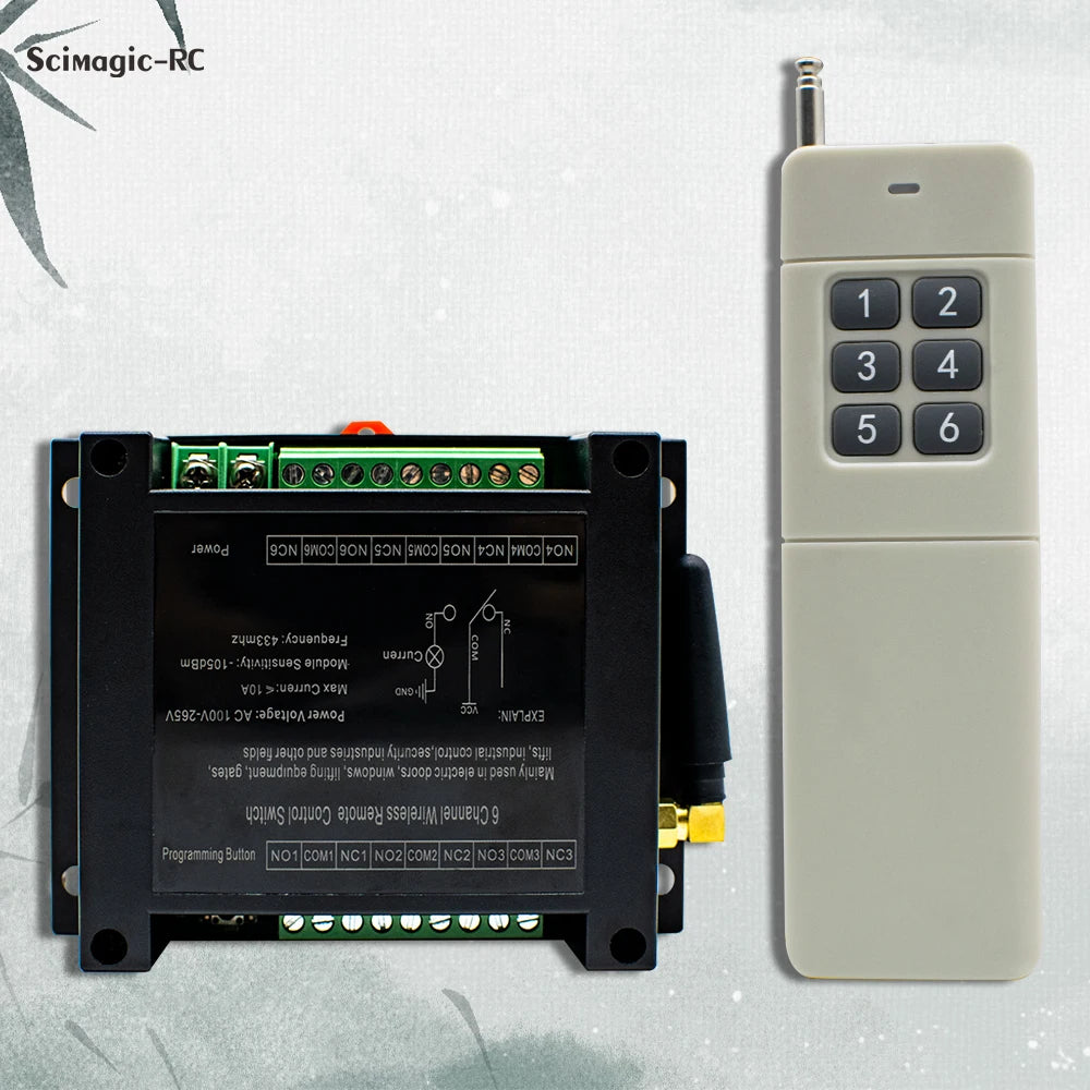 6/8CH Wireless Remote Control Switch AC 220V 100V-265V 10A Relay 6/8 Channels 433MHz Industrial Controller Receiver Transmitter