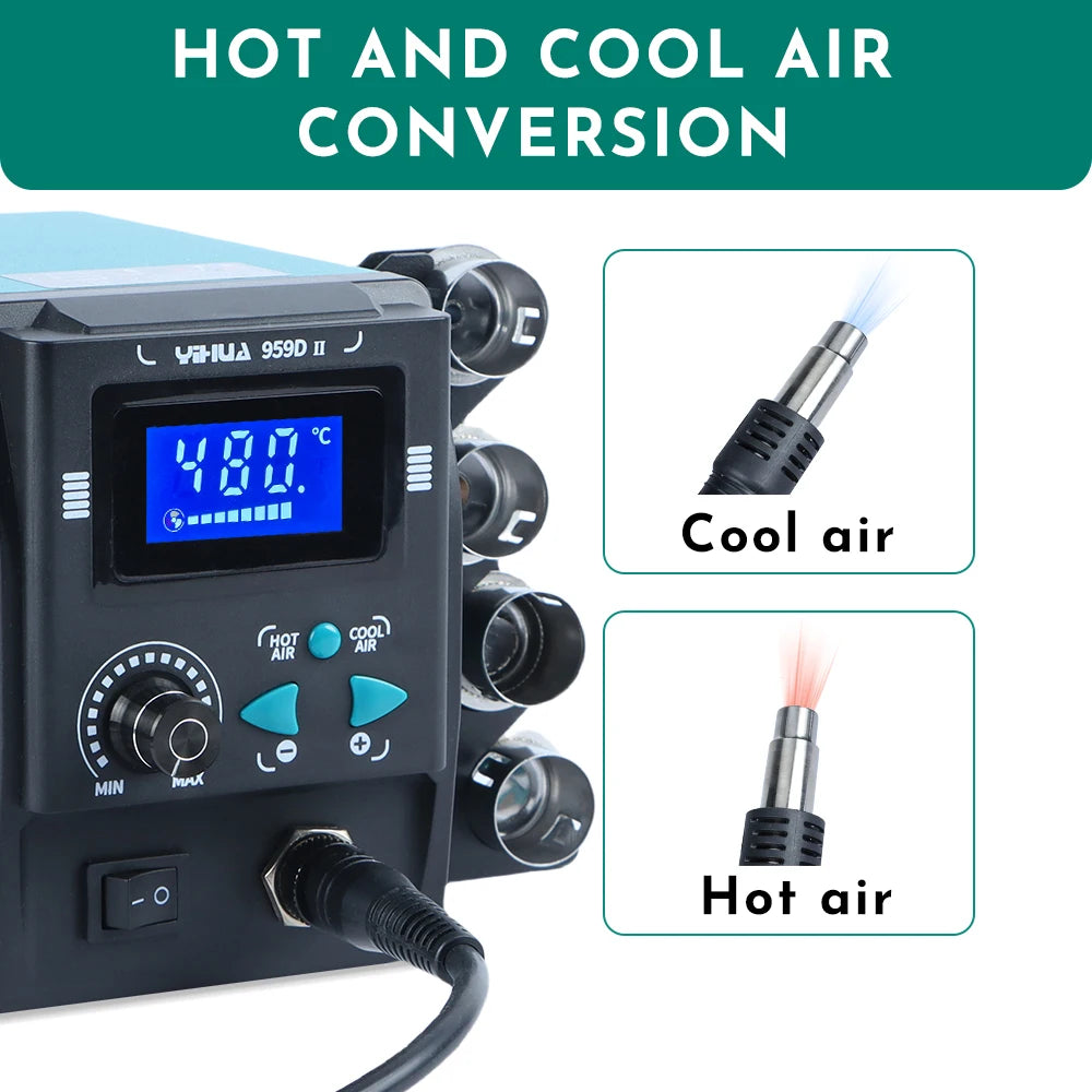 YIHUA 959D-II 700W Easy Plug-pull Nozzles Hot Air Gun Rework Soldering Station Phone Repair Welding Tools