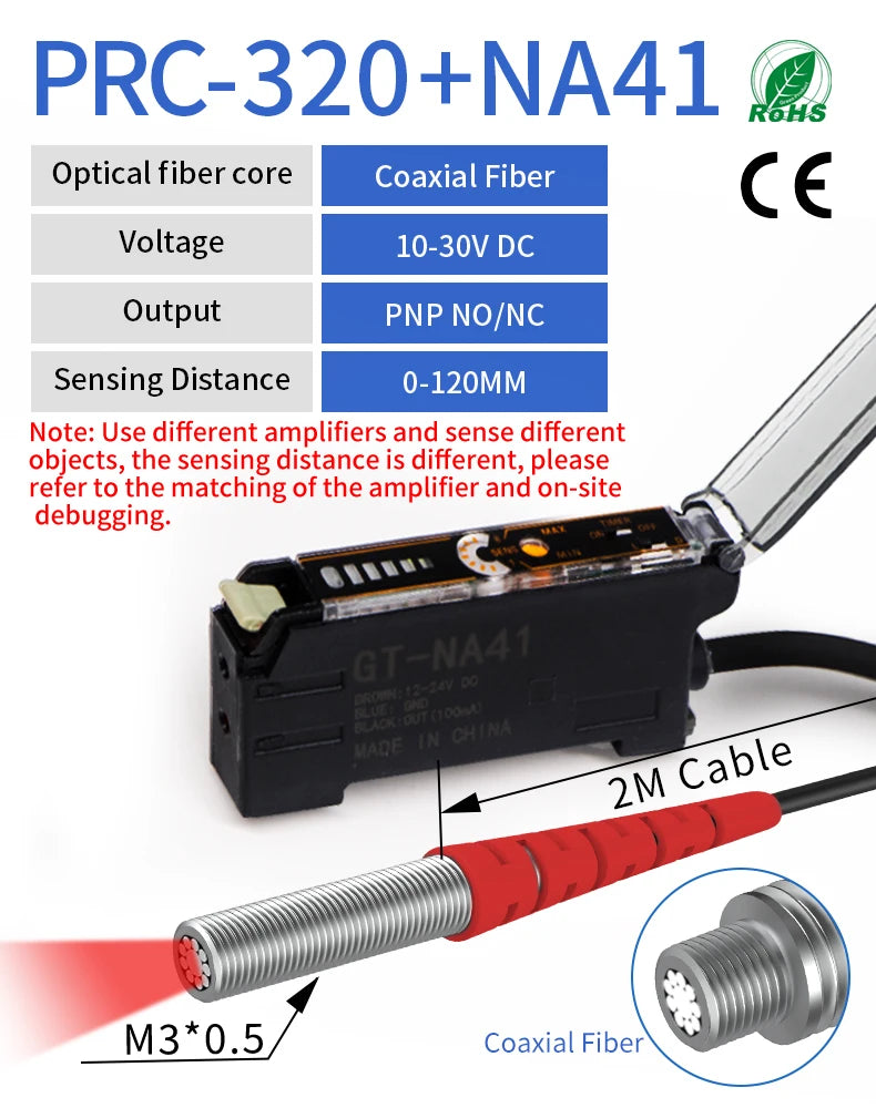 GTRIC Fiber Optic Sensor Amplifier,10-30V DC 3-wire PNP NO/NC NA41 ,Coaxial Non-coaxial Diffusion Optical,Photoelectric Sensor