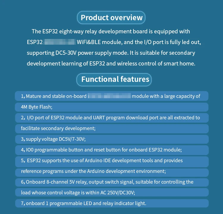 ESP8266 / ESP32 WIFI 8 Channel Relay Module Esp-12F / ESP32 Development Board DC 5V / 7-28V