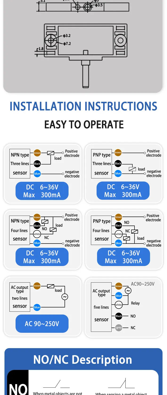 CBN5-F46-E0 NPN or PNP 10-30VDC 2-10mm Detection DistanceFlat Housing Capacitive Proximity Switch Sensor