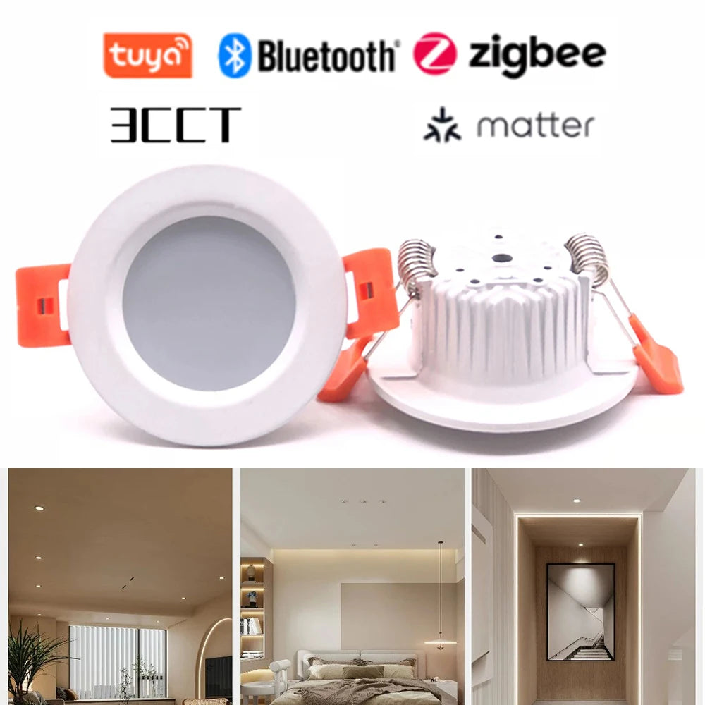Tuya Smart Ultra-thin Embedded LED Downlight Bluetooth Zigbee Matter 3CCT Dimmable AC110V 220V Ceiling Lamp Indoor Lighting