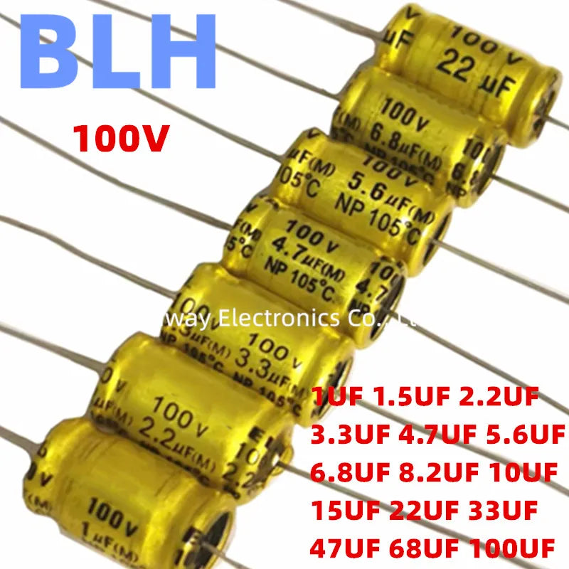2PCS Audio frequency electrolytic capacitor axial horizontal NP 100V 22UF 33UF 47UF 68UF 100UF 10X16MM 10X18MM 10X20MM 13X25MM