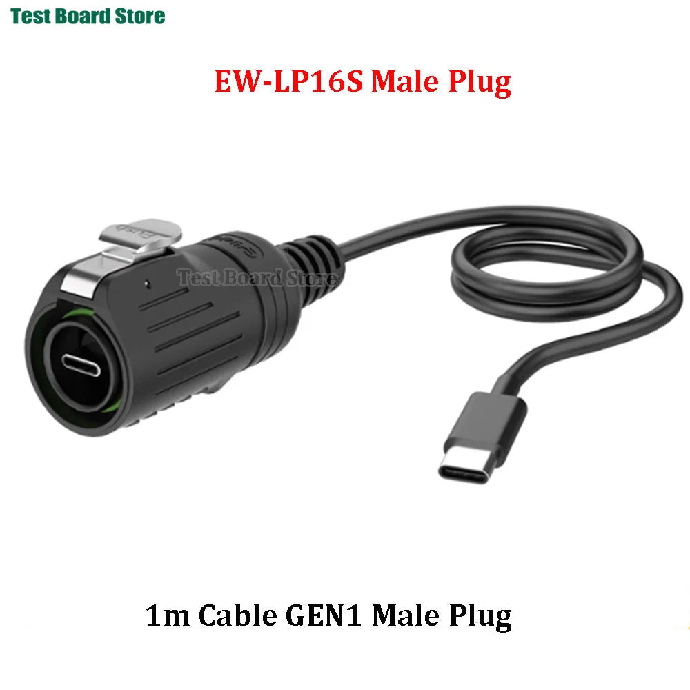 EW-LP16 Type-C USB 3.1 Female Socket Rear Nut Locking Jack Panel Mount Connector Waterproof Fast Charging Data Wire Cable 5A