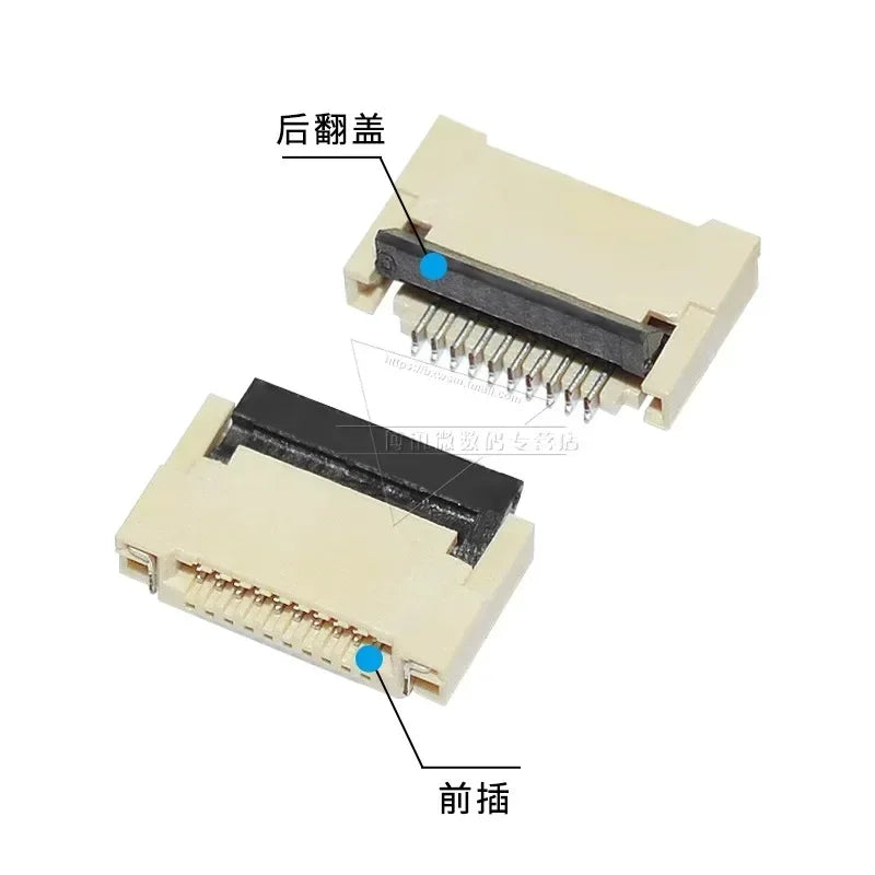 10Pcs FPC FFC Connector Socket Pitch 0.5mm Back Flip Front Insert Horiztontal Socket 4/6/8/10/12/14/16/18/20/30/32/40/50/60 Pin
