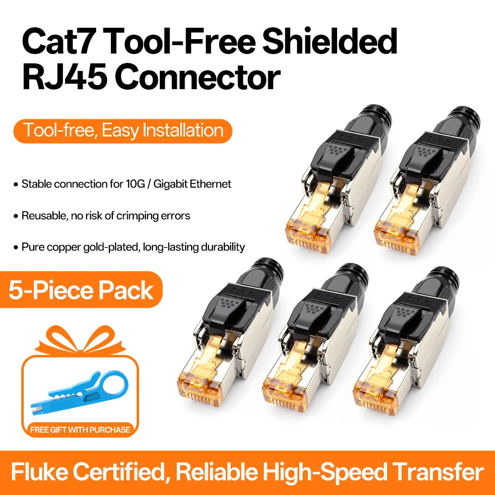Cat7 Tool‑Free RJ45 Connector Shielded Reusable Field Termination Zinc‑Alloy No Crimp for CAT7 CAT6A STP Network Cabling Project
