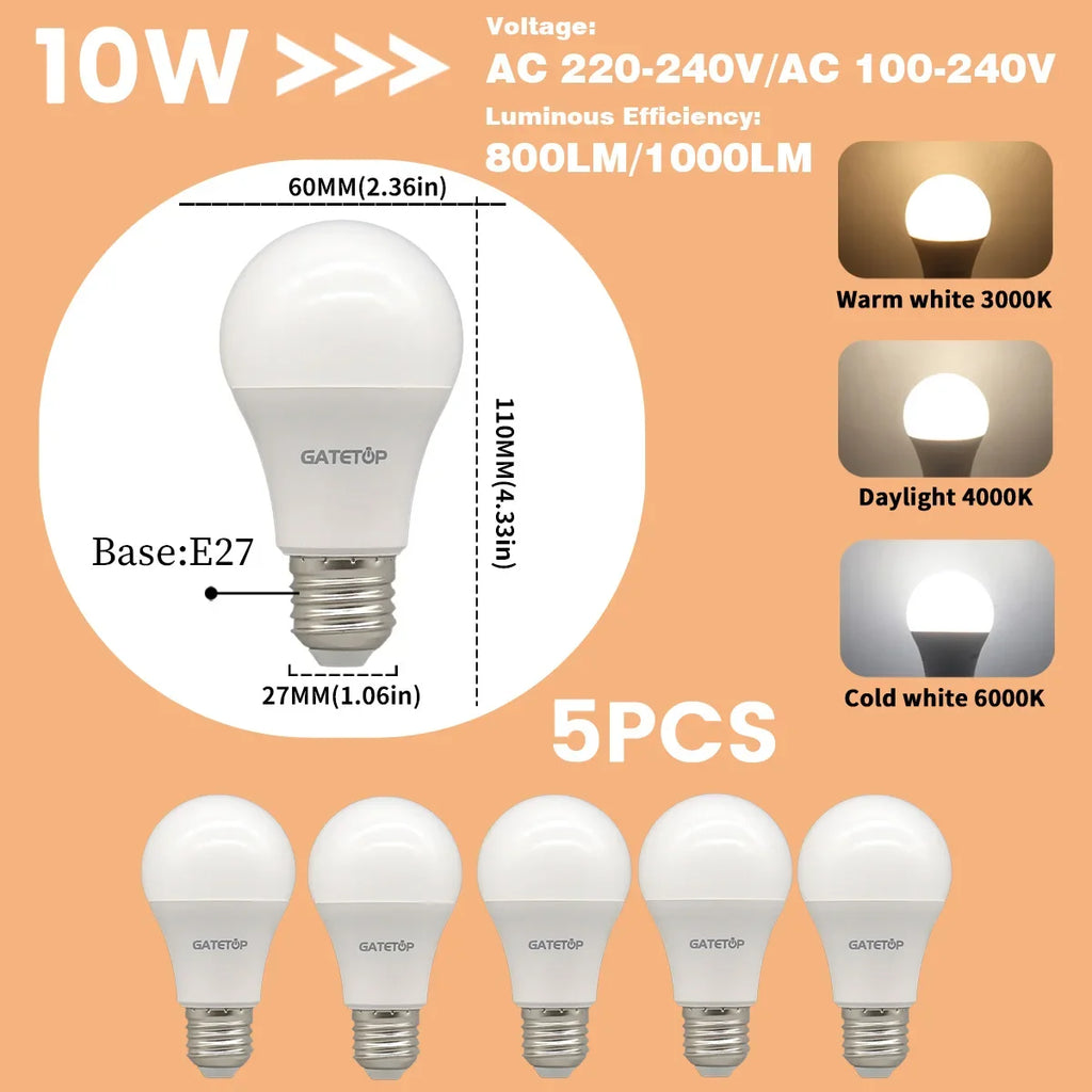1-10Pack E27 10W LED Bulb Are Equivalent to 100W Incandescent Lamps  110V 220V Ultra-Bright 3000K 6000K For Living Room Use