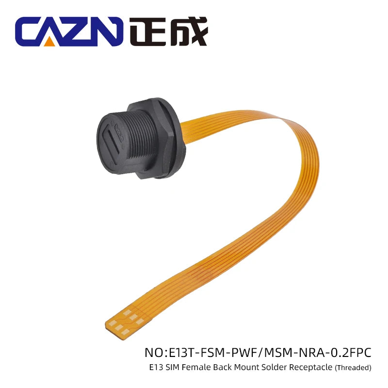Waterproof Connector SIM Card Threaded Back Mounted Female Solder Socket With 20cm FPC Cable