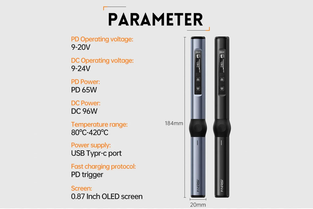 FNIRSI HS-01 Smart Soldering Iron 80-420℃ Rapid Heating PD 65W Type-c Charge Digital Display Screen Portable Welding Repair Tool