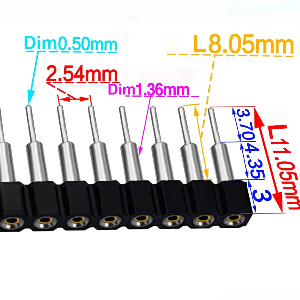 5pc 2.54mm Round Hole Male Tin Gold Female Pin Header 1/2x40P Single/Dual Row Breakable PCB IC Crystal Relay Transistor Socket
