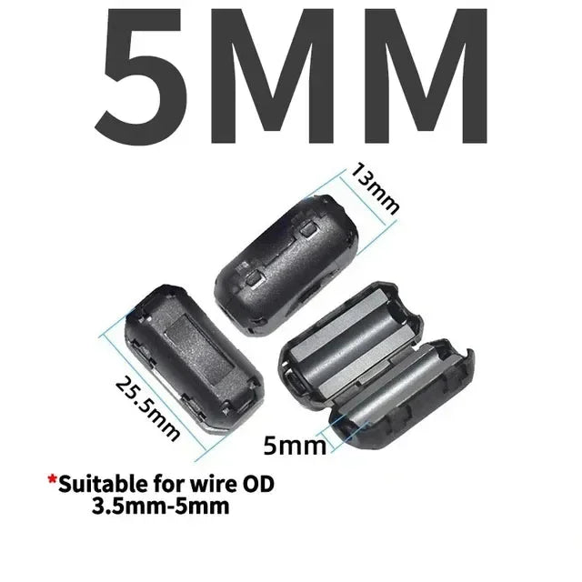 20PCS 3.5/5/7/9/13mm Ring Core Ferrite Bead Clamp Choke Coil EMI RFI Noise Filter Clip Snap Cable for Black Magnetic Snap-on