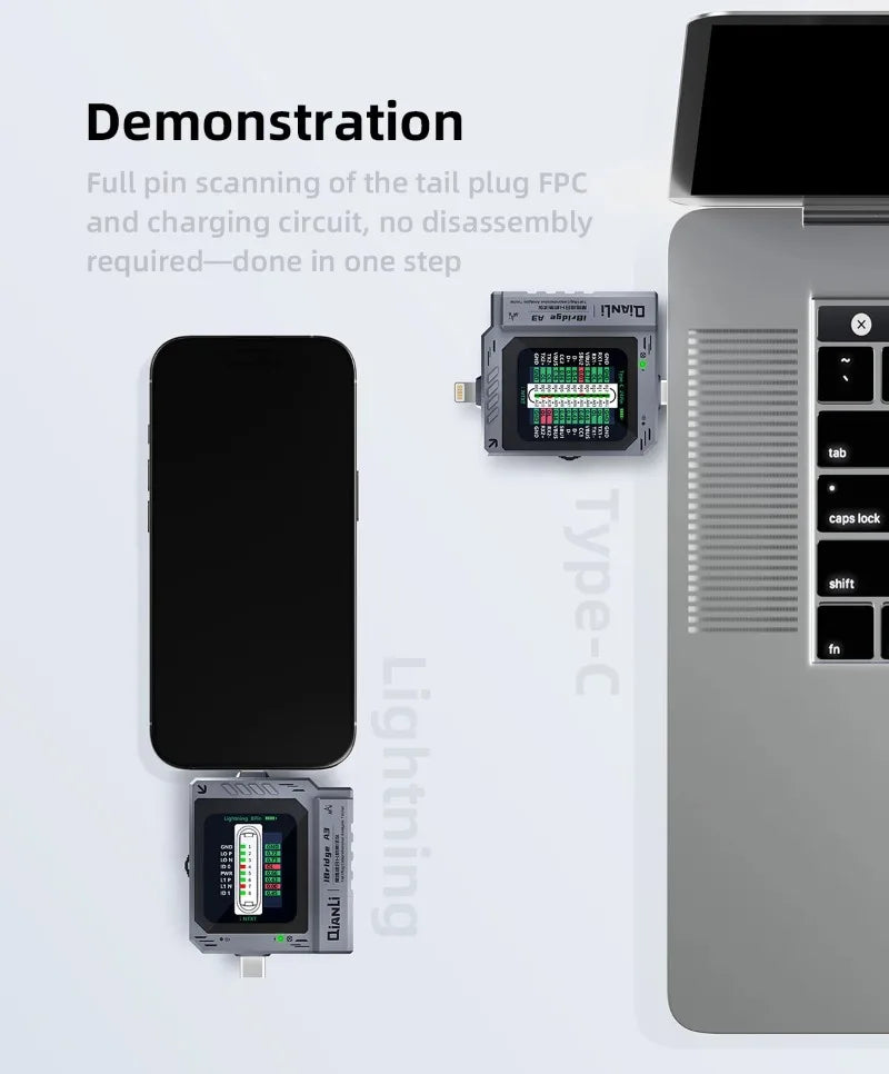 QianLi IBridge A3 Lightning Type-C Tail Plug Comprehensive Analysis Tester for iPhone Phone Charging Port Fault Detection Repair