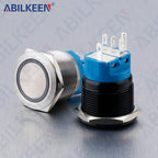 ABILKEEN 22MM Black Shell Push Button Switch LED Ring Illuminate Momentary/Latching Function 1NO1NC IP65 Waterproof Push Button