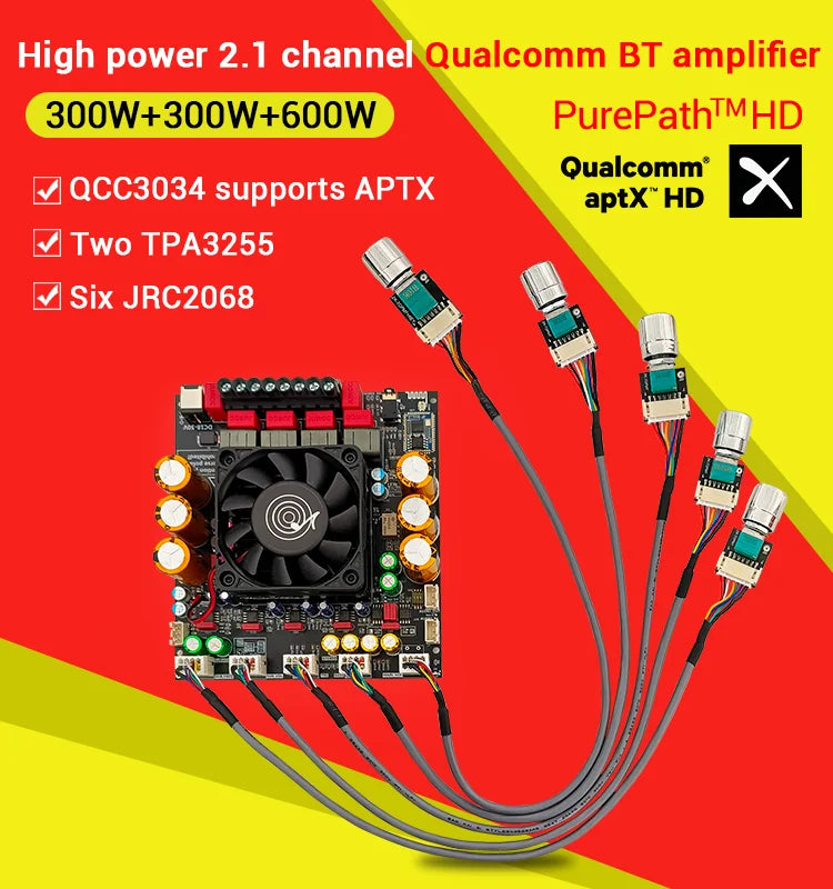 ZK-APTX3 Bt Amplifier Board 2.1 Channel 300W+300W+600W Amplifier Chip Tpa3255 Subwoofer Theater Audio Stereo Equalizer Amp