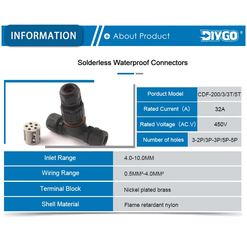 1Pcs I & T Shape Wire Connector 2/3/5 Pin Waterproof Connectors Fast Screw Connection Push-in Terminals Electric Junction Box