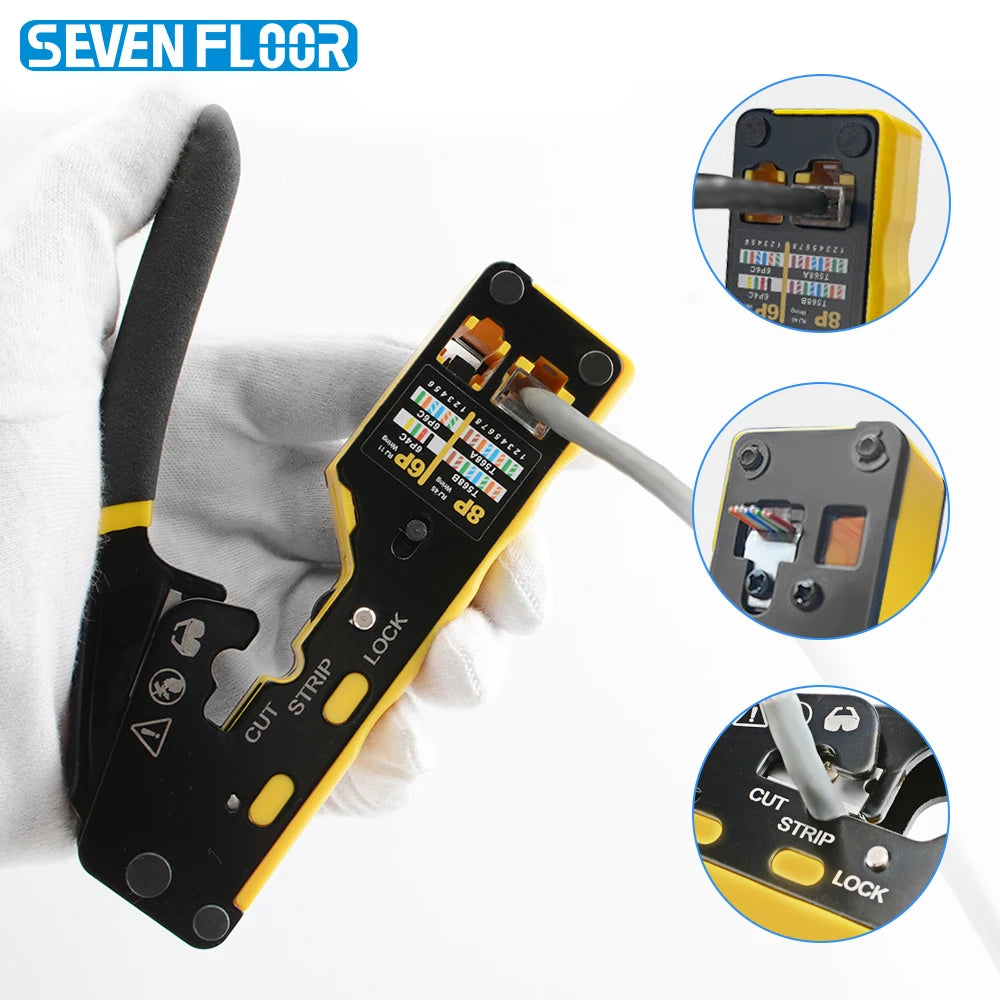 8 in 1 RJ45 Crimp Tool Kit,Crimper tool,Cable Tester,Wire Cutter,Blades,50Pcs Cat 6 Connectors and Strain Relief Boots