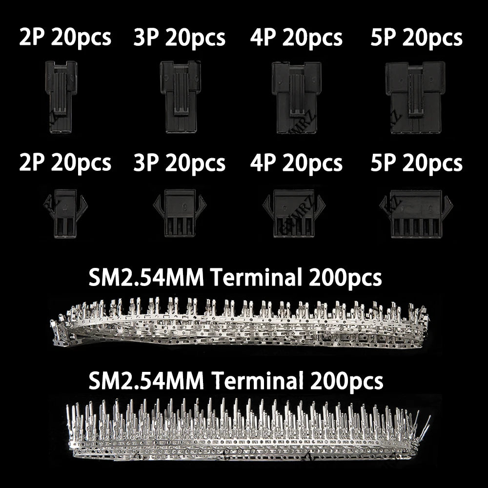 560PCS SM2.54 Kits 2.54mm Pitch JST SM Connector 2P 3P Pin Male Female Housing Plug Connector Assortment Kit with box 4P 5P