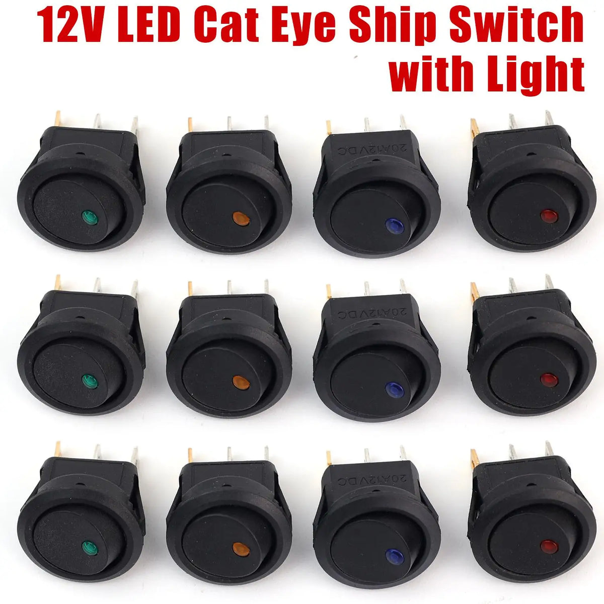 12V LED Boat Switch with Light Car Truck Rocker Switch on/Off Control SPST 3 Pin 2 Position for Marine Auto 1/3/12pcs