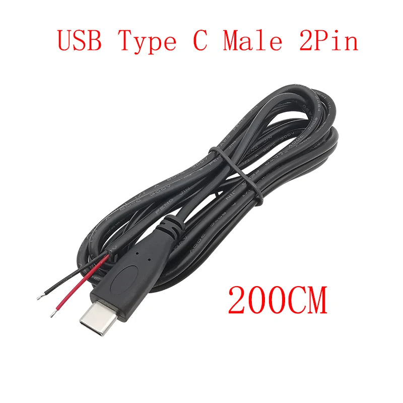 USB Type C Power Supply Cable 2/4 Pin Male Female Socket Type-C Plug Connector Adapter For Data Charging Cables Wires Repair DIY