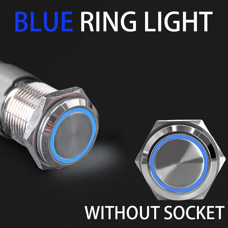 2NO2NC 16/19/22mm Waterproof Metal Push Button Switch LED Light Momentary Car Engine Power Switch 3/6/12/24/220V silver 1NO1NC