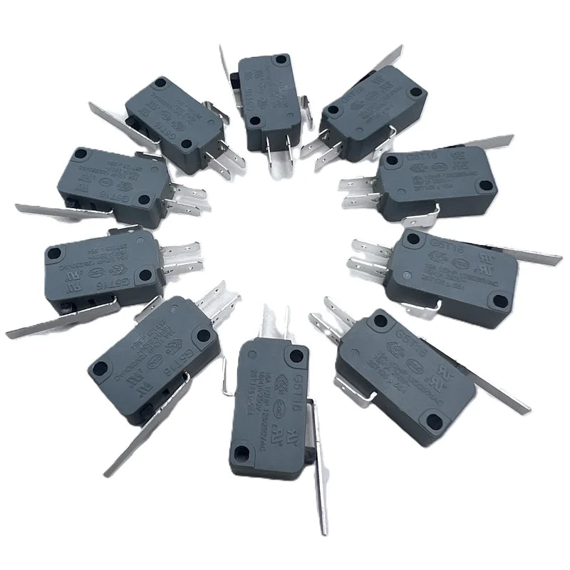 10Pcs G5T16 3‑Pin Micro Switch,16A 125/250VAC, Momentary Limit Switch with Lever Arm, UL CQC Certified for Appliance Power Tool