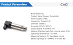 CG Diffused Silicon Pressure Transmitter Thread G 1/4" High Precision Vacuum Hydraulic Oil Pressure Sensor 4-20mA/0-10V Output