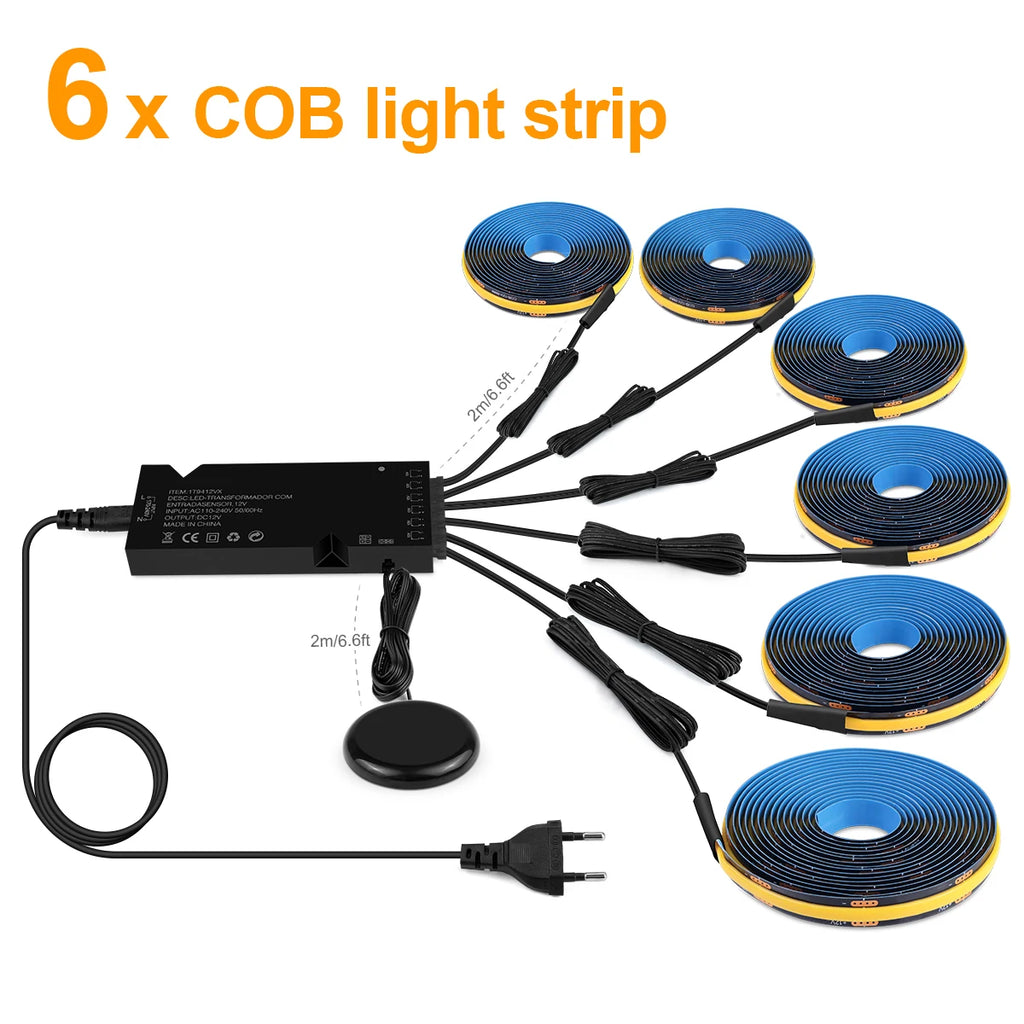 12V Acoustic Wall Panel Decor Lamp More Covert Dimmable Black PCB COB Light Strip With Touch Swtich,For TV Cabinet Backlight