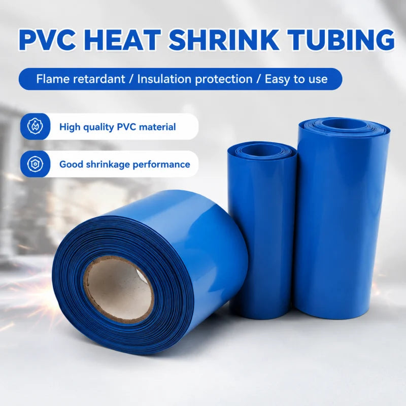 Blue PVC Heat Shrink Tube, Suitable for Insulation Film Winding of 18650 Lithium Batteries, 30mm - 300mm Lithium Battery Protect