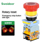 30mm Emergency Stop Button Switch with Light Mushroom Emergency Stop Power Switch Control Electrical Starter Switch 220V 10A NC