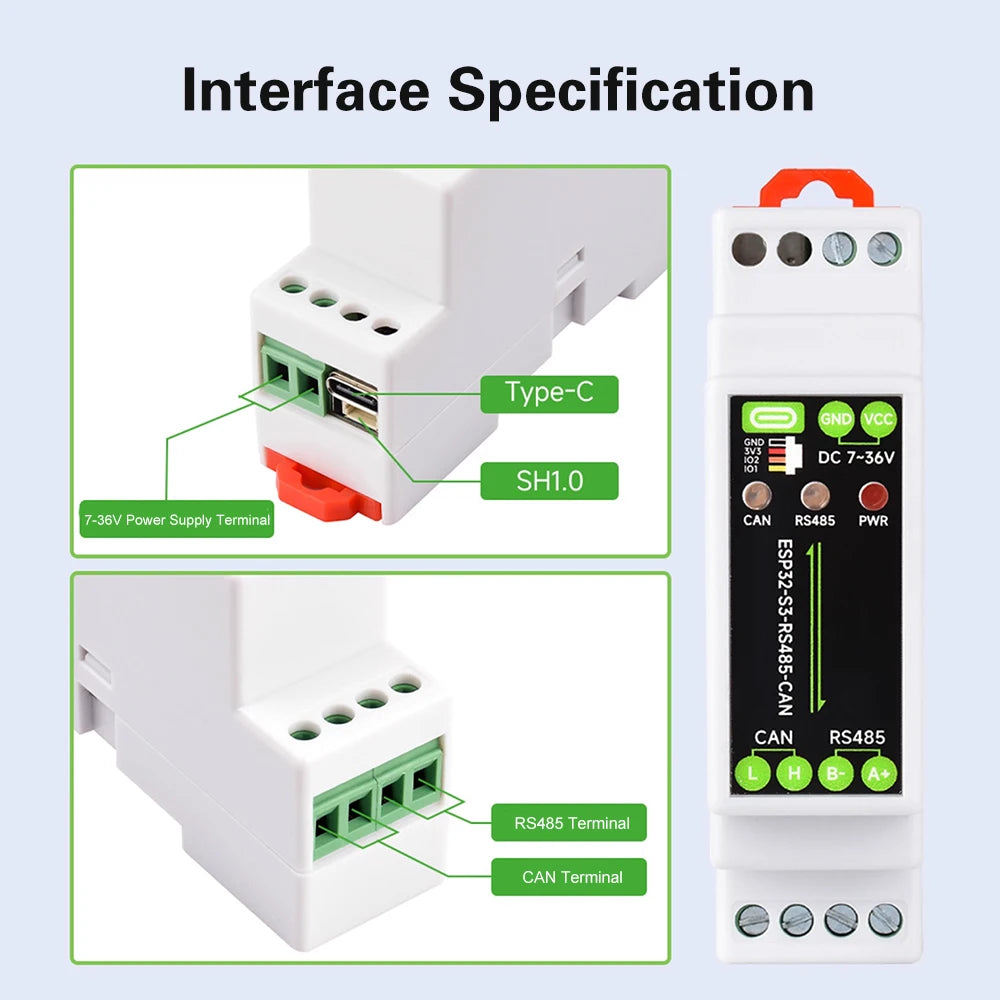 ESP32-S3-RS485-CAN 1-way WiFi Bluetooth Relay Industrial Control Board Isolated RS485/CAN Industrial Expansion Module or Sensor