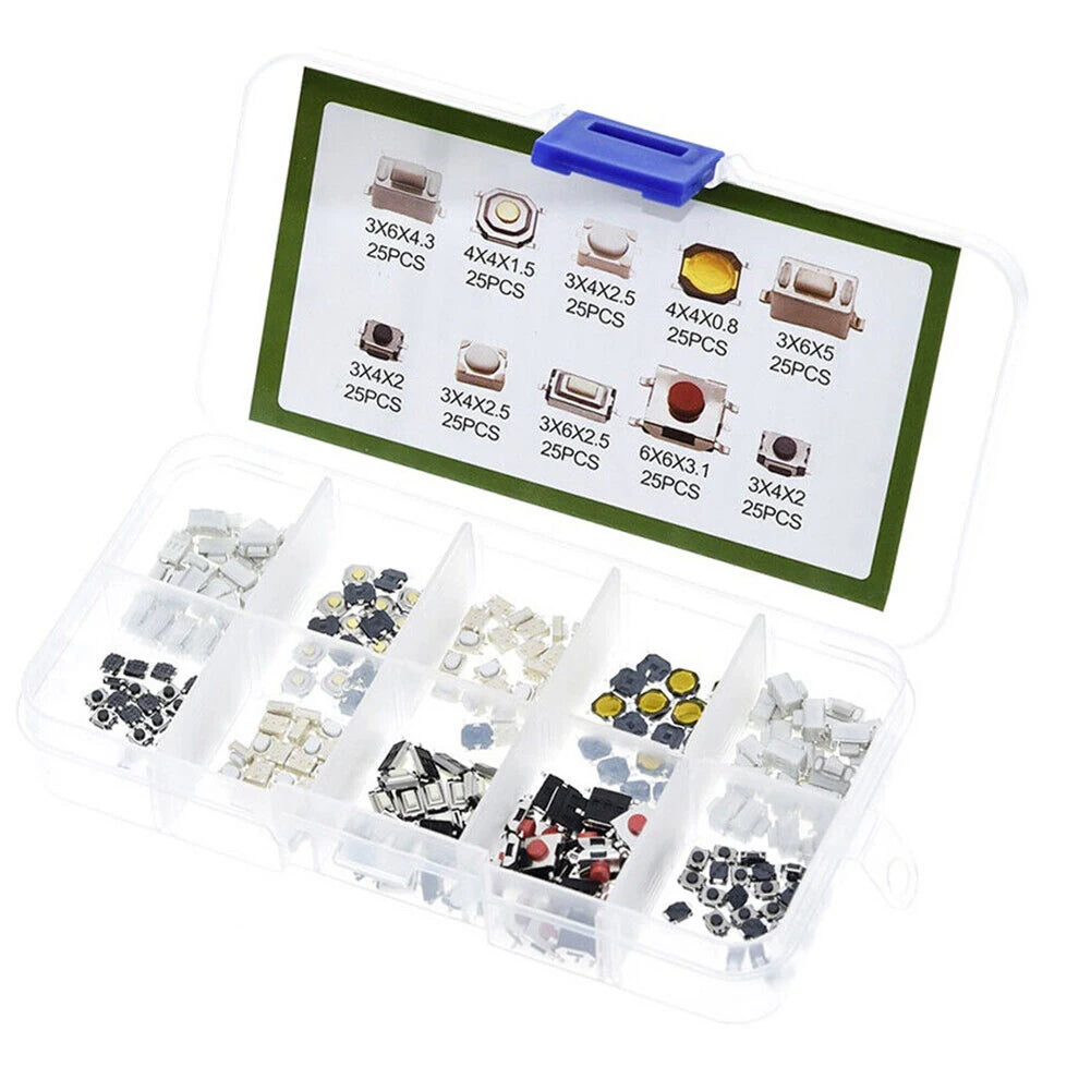 250pcs Car Remote Control Push Button Switch Car Keys Button Touch Microswitch With Box Model Tactile Push Button Switch Kit