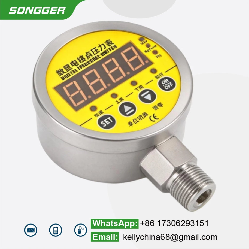 MD-S825E Electric Contact Pressure Gauge AC220V 380V DC24V 0.16-60MPa 304 Stainless Steel Digital Pressure Switch Meter