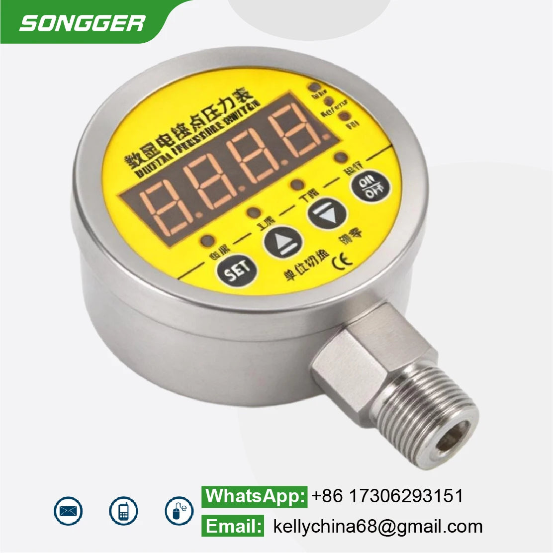 MD-S825E Electric Contact Pressure Gauge AC220V 380V DC24V 0.16-60MPa 304 Stainless Steel Digital Pressure Switch Meter