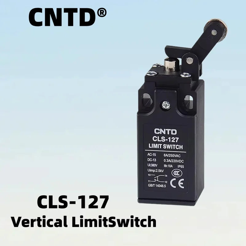 Limit Switch CNTD CLS‑127 Vertical Single‑side Roller Lever IP65 10A 250VAC 1NO1NC PA66 Housing Travel Switch for Industrial Aut