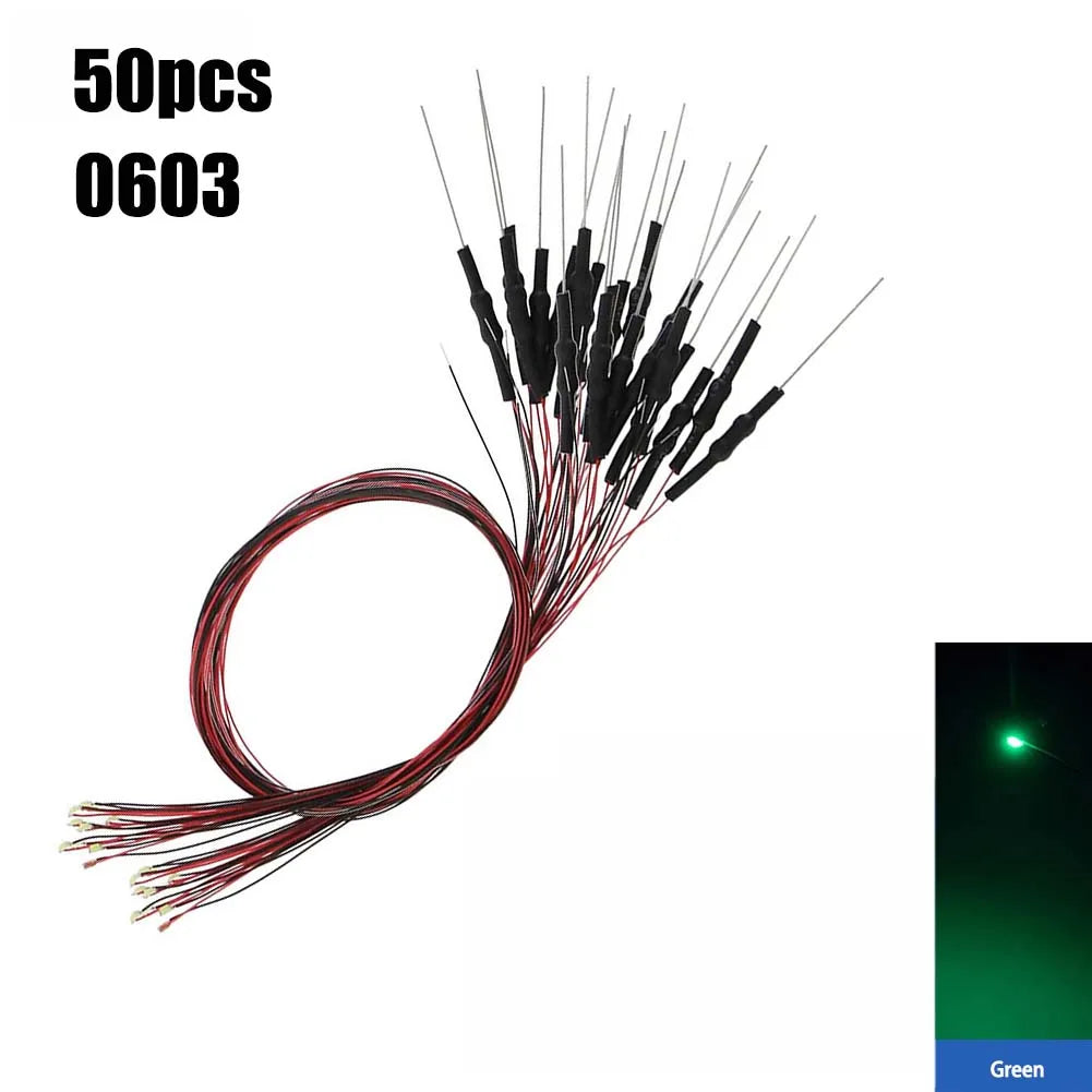 50Pcs 0402 0603 SMD Lamp Wired Micro Litz Led Pre-soldered Chip Wired 12V 30cm Railway Model Toy Light DIY Leads with Resistance