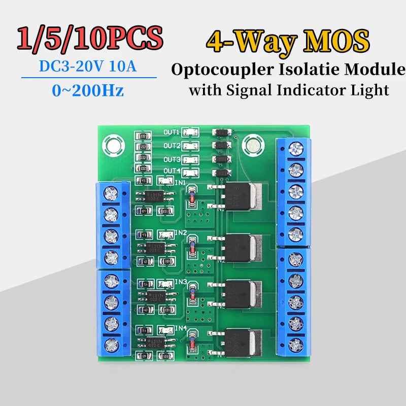 1/5/10Pcs 4-Channel MOS Optocoupler Isolation Module DC3-20V 10A Fotoelektrische Isolator with Signal Indicator Light