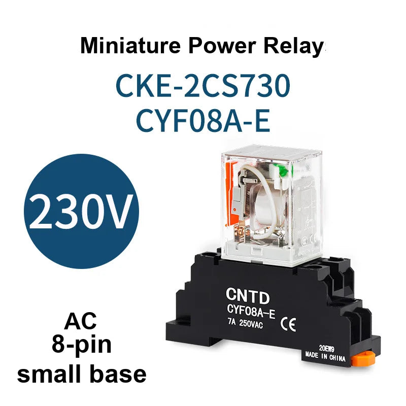 2Pcs CNTD CKE-2CS Miniature Relay 8-Pin DPDT 5A 250VAC 30VDC Plug-in Silver Alloy 14 Coil Voltages DC/AC CCC CE RoHS