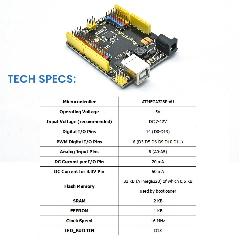 Keyestudio UNO With Pin Header Interface USB Cable Compatible With Arduino UNO R3 Board For Arduino Programing