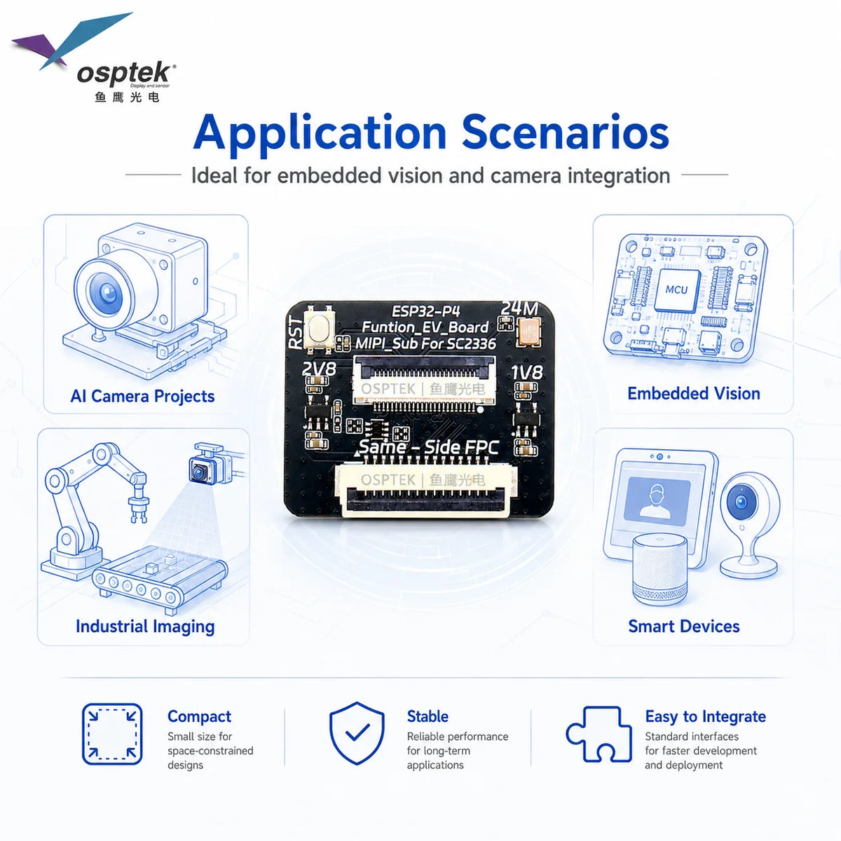 ESP32-P4 Camera Adapter Board 24Pin FPC Breakout Module MIPI CSI Interface Development Board for Vision Sensor DIY Embedded HMI