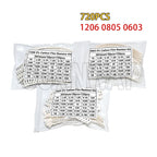 720pcs 0603 0805 1206 smd resistor kit 1R-100M 10K 100K 1K 1R 100R 220R 5% Electronic Set