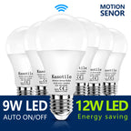 5/10 PACK 9W 12W Motion Sensor LED Bulbs E27 AC 80-265V Auto Dusk ON Dawn OFF Cold Warm Light for Garden Porch Outdoor Lighting