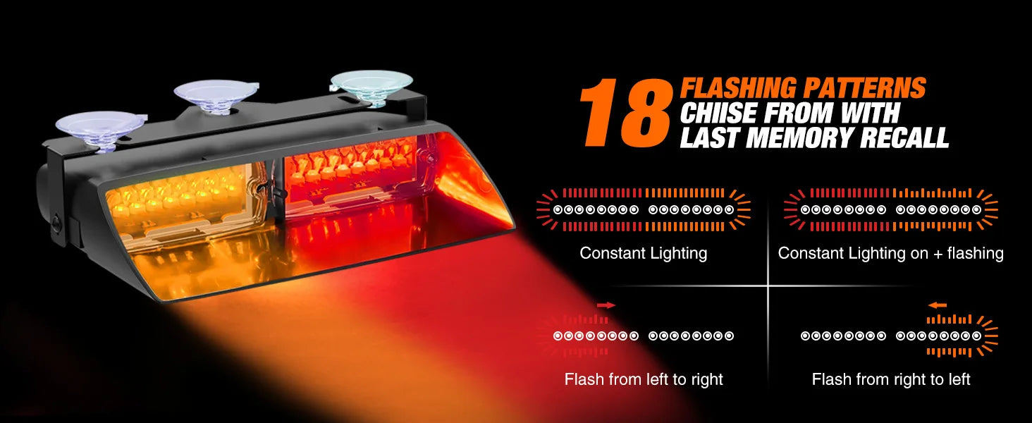 Nilight Bright LED Strobe Lights , Car Windshield Warning Flash Light with Suction Cups, Hazard Safety Lamp for Truck