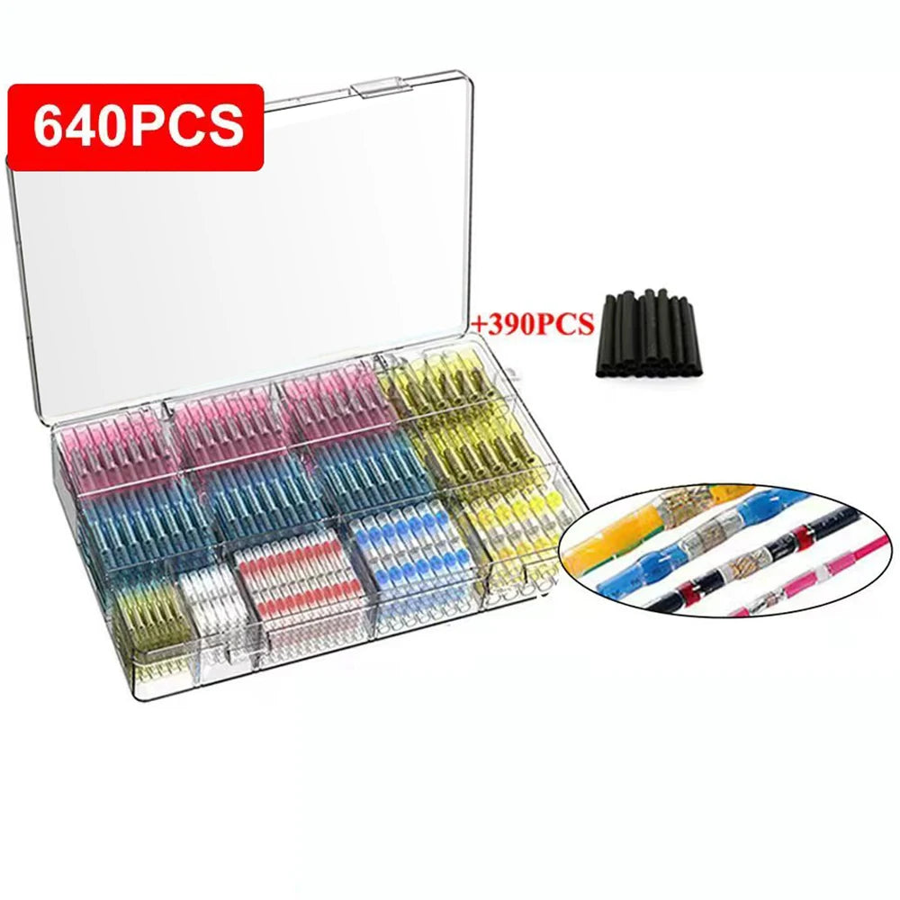 640/250PCS Waterproof Heat Shrink Butt Crimp Terminals Solder Seal Electrical Wire Cable Splice Terminal Kit with Hot Air Gun