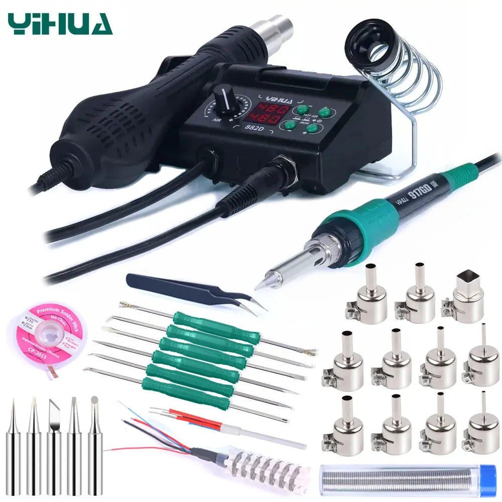 750W Soldering Station 2 IN 1 Soldering Iron Fast Heating Welding Kit LCD Hot Air Gun SMD PCB Repair Tools Mini Rework Station
