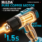 HILDA Cordless Handheld Hot Air Gun With Nozzle For Shrink Wrap PVC Welding Paint Removing DIY Craft Repair For Makita Battery