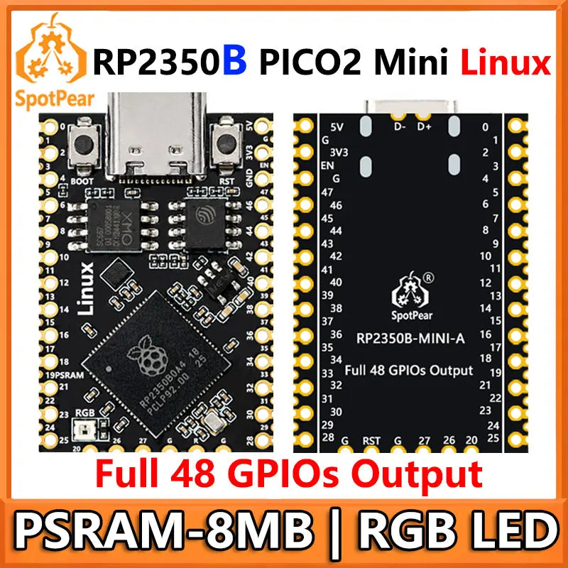 Raspberry Pi Pico 2 Tiny RP2350B RP2350-Linux Mini Development Board with PSRAM-8MB Or Without PSRAM